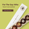 green background image with an open chocolate box with text