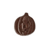 Pumpkin-shaped dark chocolate, showcasing the detailed design and rich texture of the handcrafted treat